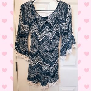 Romper - 3/4 sleeved, lace trimmed